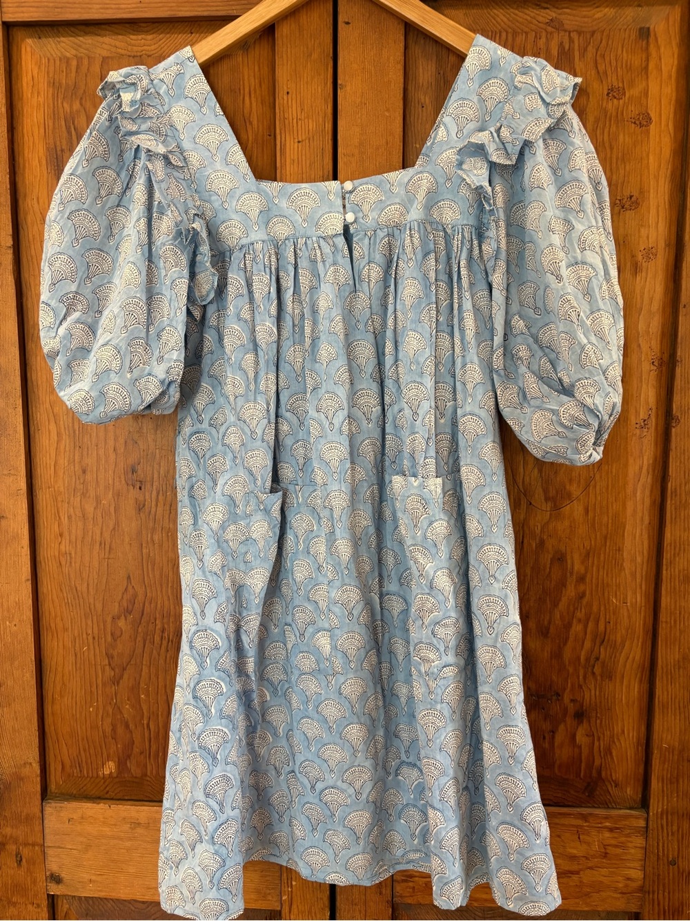 Emerson Fry Light Blue Puff Sleeve Cotton Dress